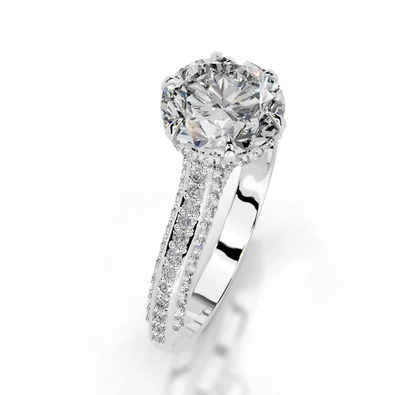 White :: IGI certified round lab diamond engagement ring hidden halo luxury ring