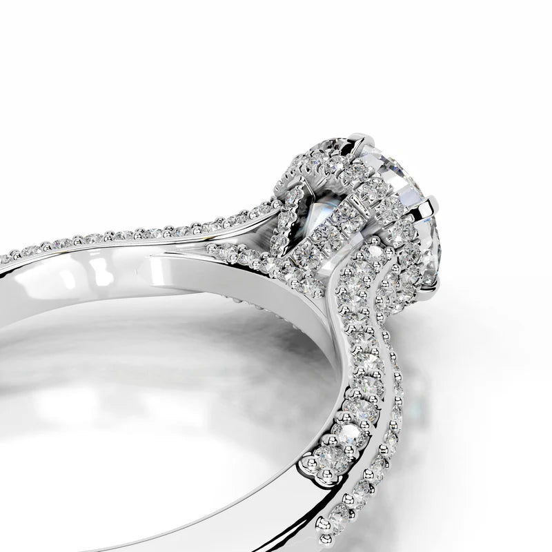 White :: round hidden halo lab grown diamond engagement ring pavé band sparkle