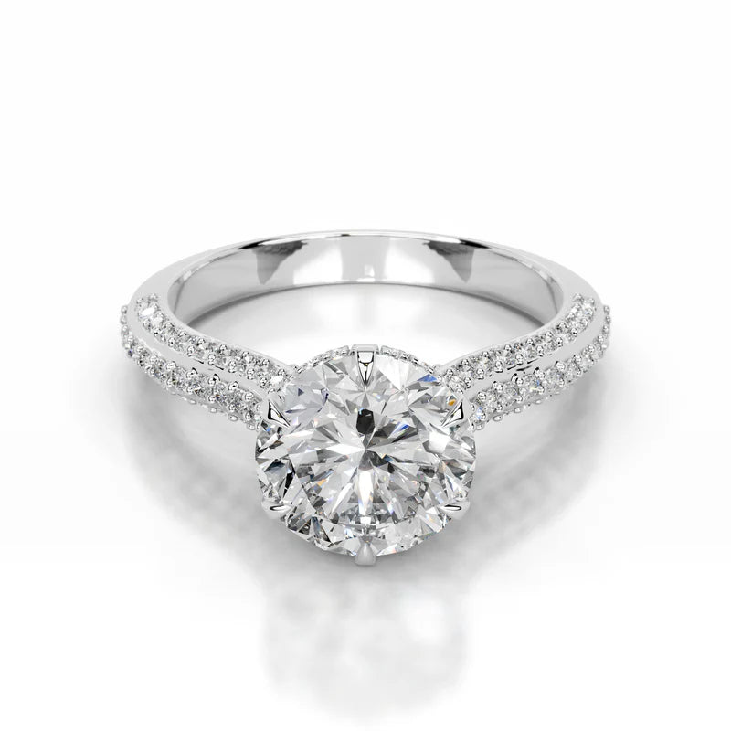 White :: Luxevia round hidden halo lab grown diamond engagement ring IGI certified