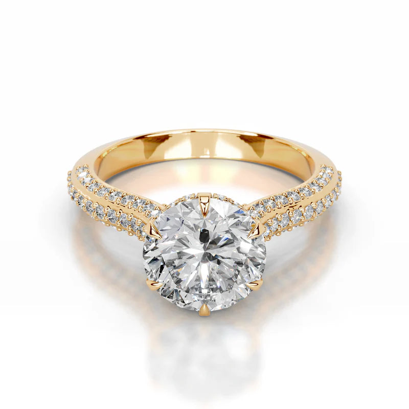 Yellow :: handcrafted round hidden halo lab diamond engagement ring luxury design