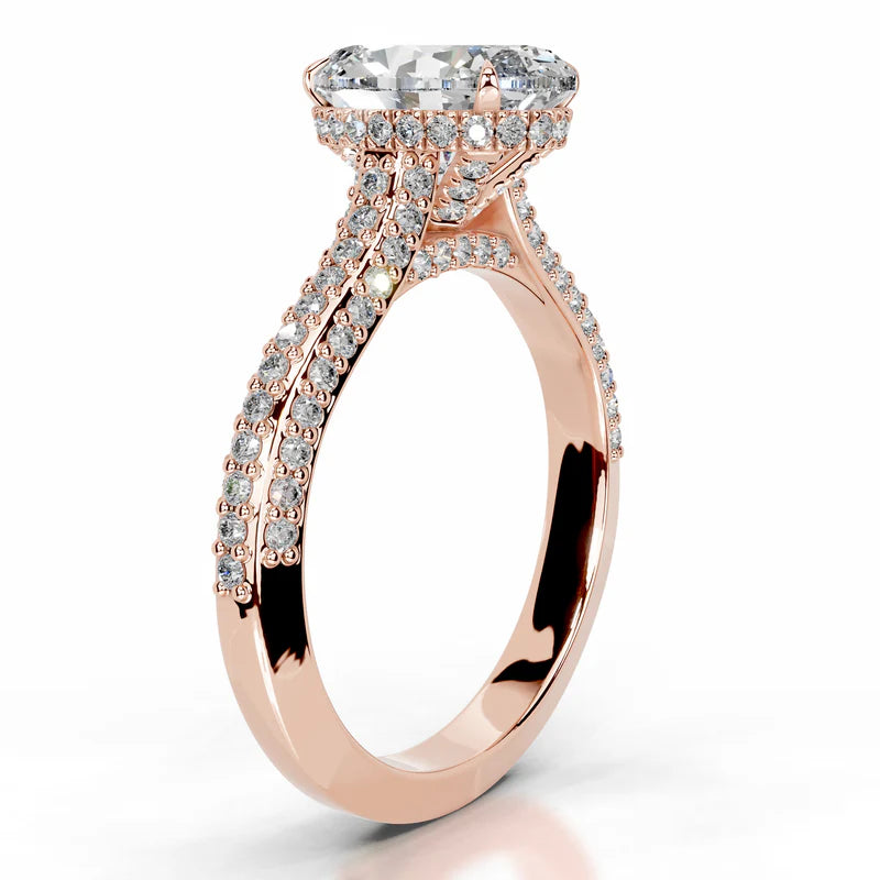 Rose :: modern oval hidden halo lab grown diamond engagement ring bridal jewelry