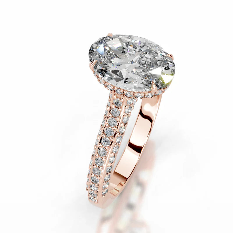 Rose :: premium oval lab diamond engagement ring IGI certified hidden halo