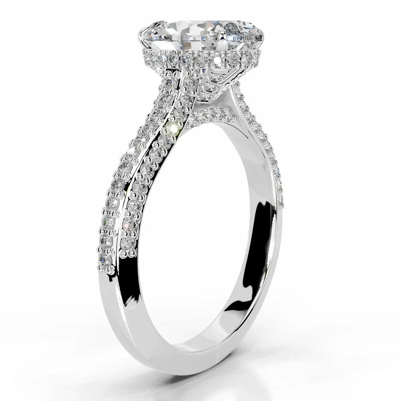White :: IGI certified oval lab diamond engagement ring hidden halo luxury ring