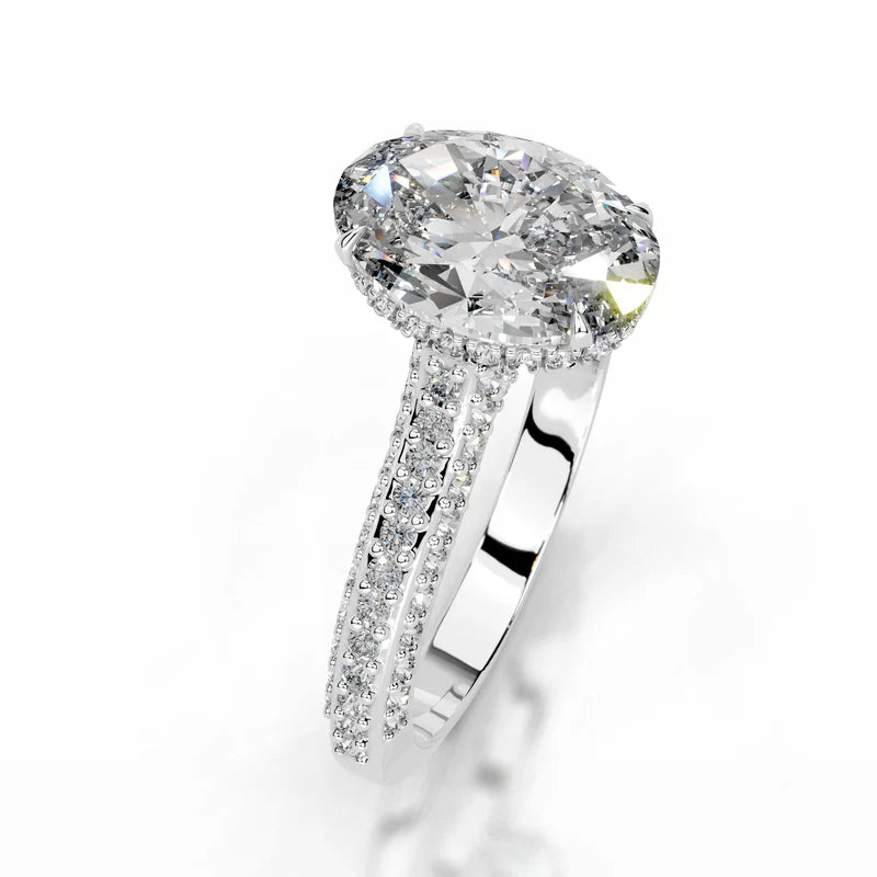 White :: Luxevia oval cut hidden halo engagement ring lab grown diamond bridal ring