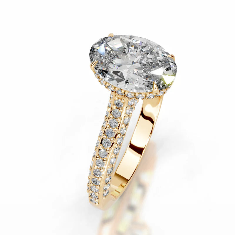 Yellow :: sustainable oval lab grown diamond engagement ring hidden halo design