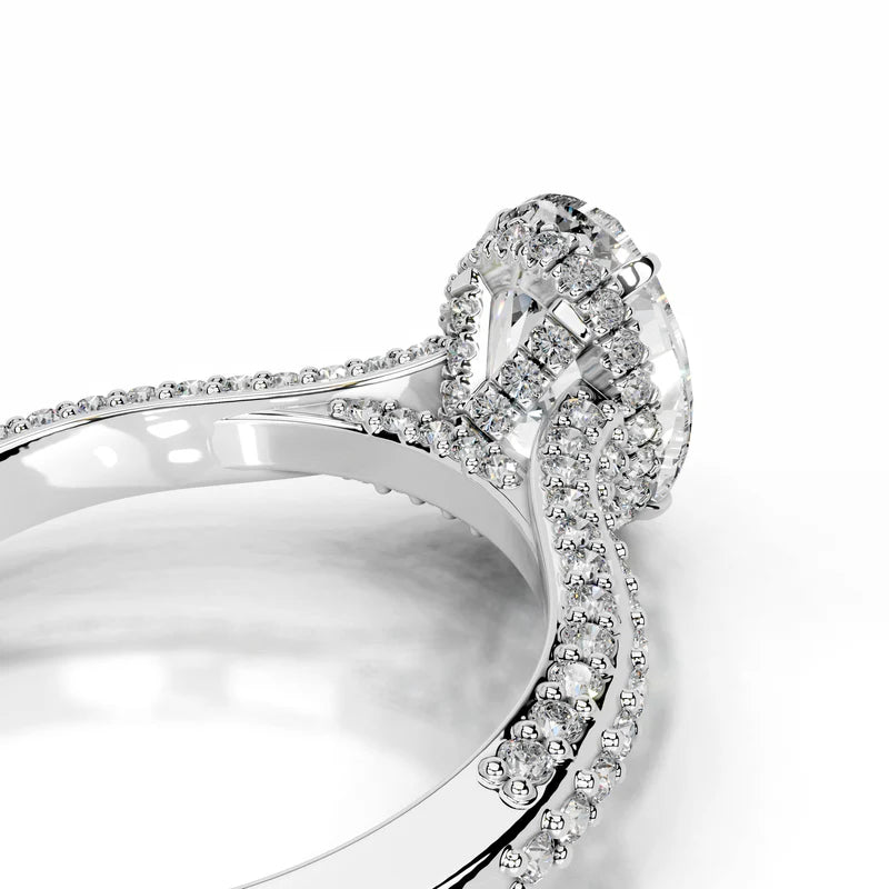 White :: oval hidden halo lab grown diamond engagement ring pavé band sparkle