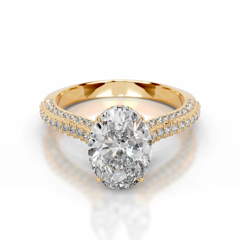 Yellow :: handcrafted oval hidden halo lab diamond engagement ring luxury design