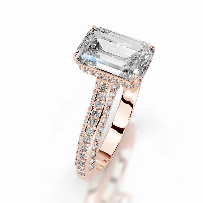 Rose :: premium emerald lab diamond engagement ring IGI certified hidden halo