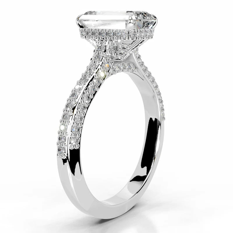 White :: IGI certified emerald lab diamond engagement ring hidden halo luxury ring
