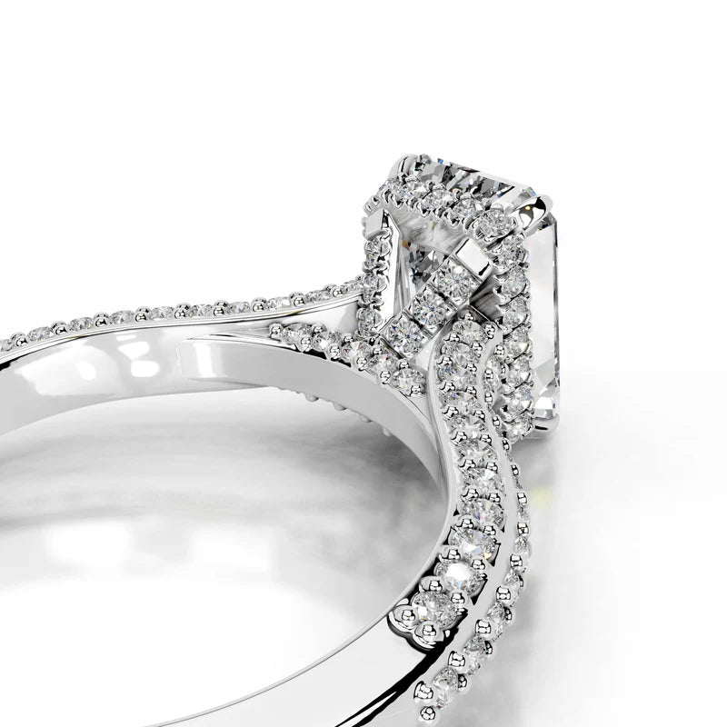 White :: emerald hidden halo lab grown diamond engagement ring pavé band elegance