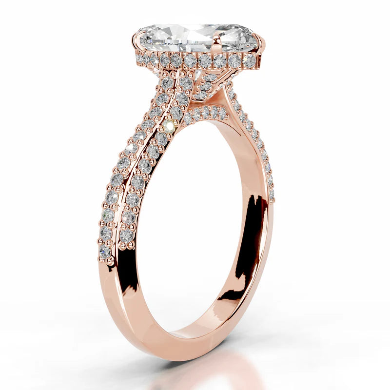 Rose :: modern marquise hidden halo lab grown diamond engagement ring bridal jewelry