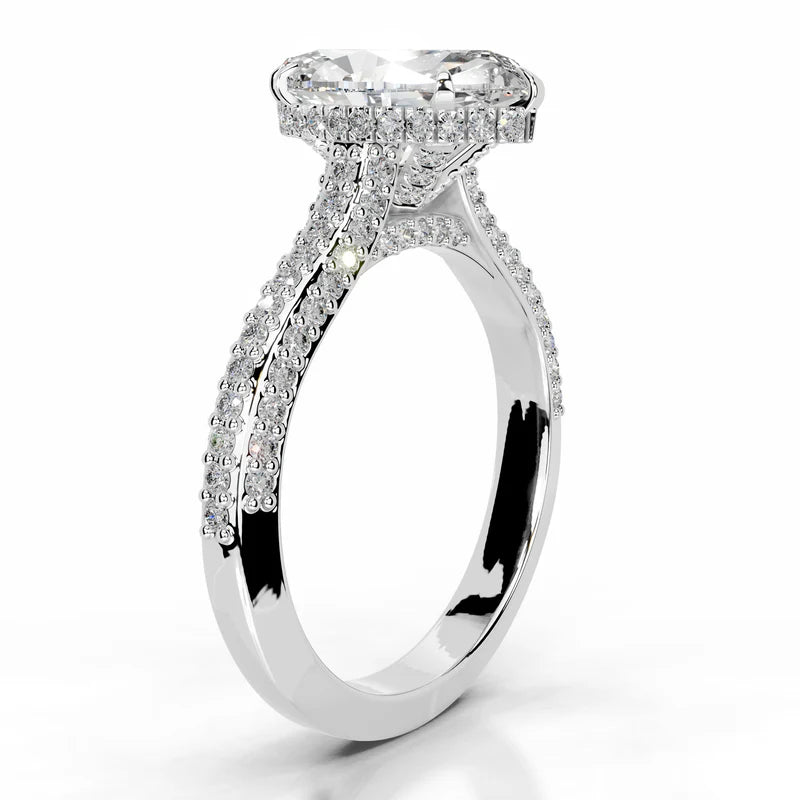 White :: IGI certified marquise lab diamond engagement ring hidden halo luxury ring