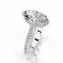 White :: Luxevia marquise cut hidden halo engagement ring lab grown diamond bridal ring