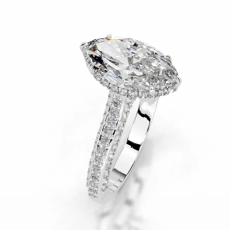 White :: Luxevia marquise cut hidden halo engagement ring lab grown diamond bridal ring
