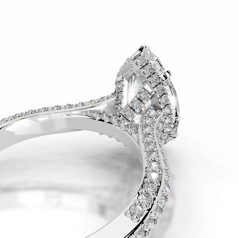 White :: marquise hidden halo lab grown diamond engagement ring pavé band sparkle