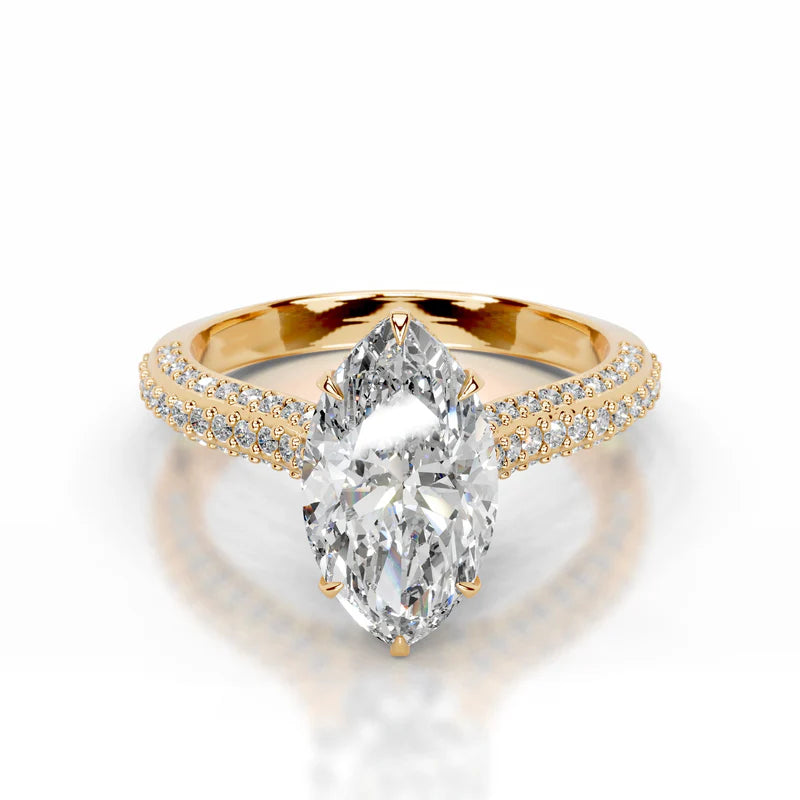 Yellow :: handcrafted marquise hidden halo lab diamond engagement ring luxury design