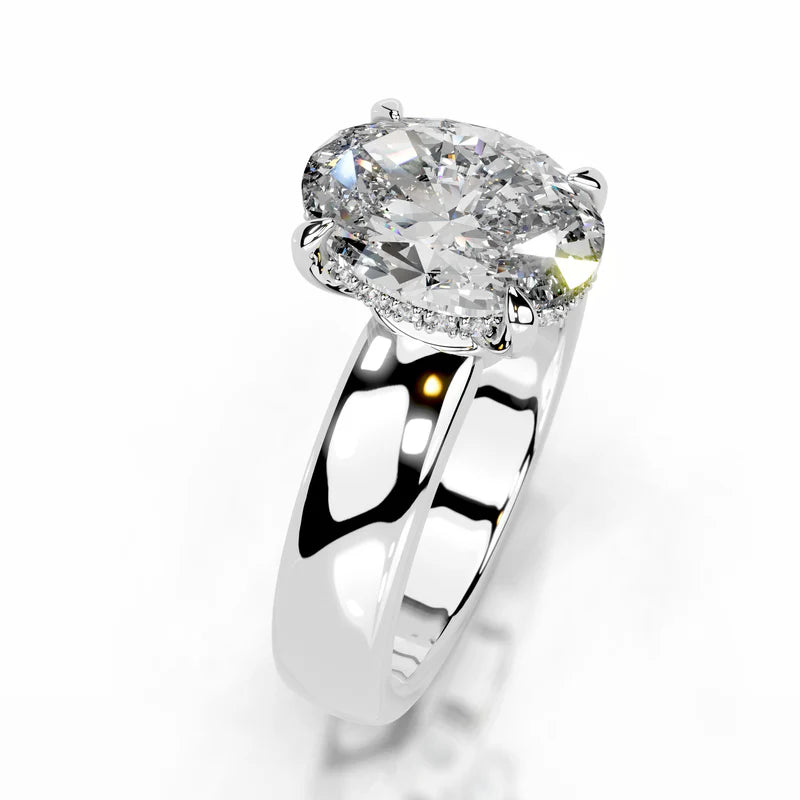 White :: luxury oval cut lab grown diamond ring hidden halo pave band