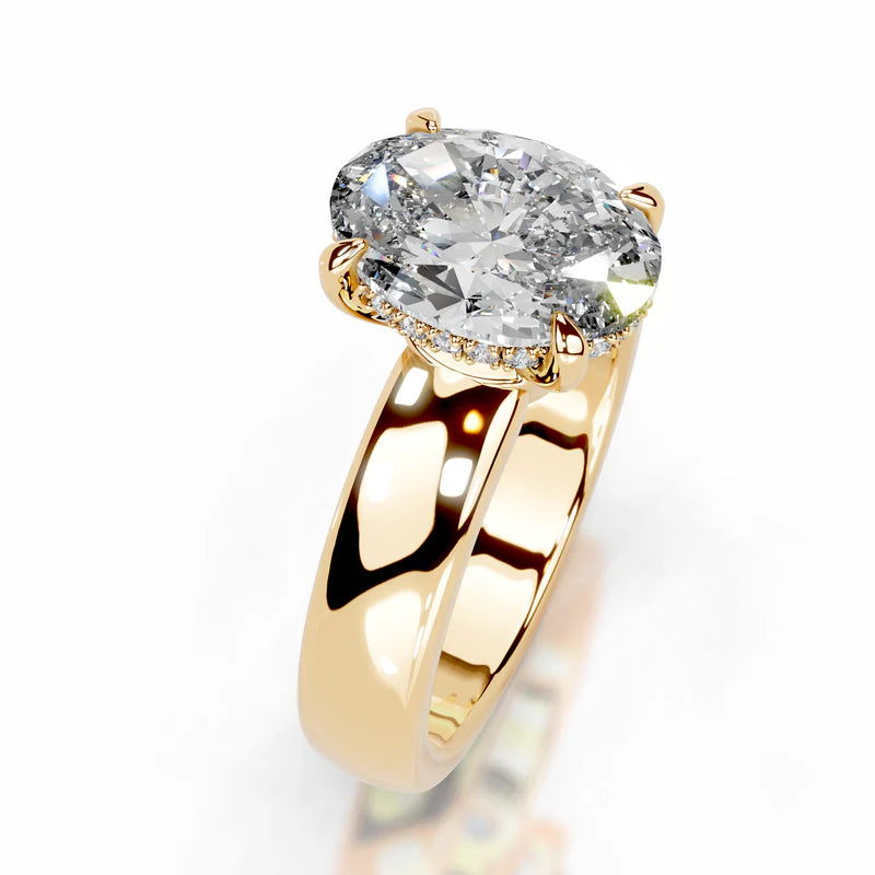 Yellow :: fine jewelry oval lab diamond ring hidden halo micro pave band