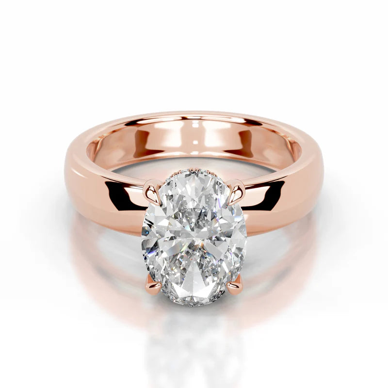 Rose :: side profile oval hidden halo lab grown diamond engagement ring