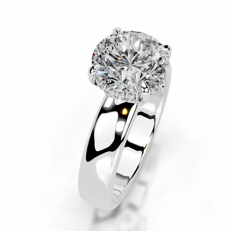 White :: luxury round brilliant lab grown diamond ring hidden halo pave band