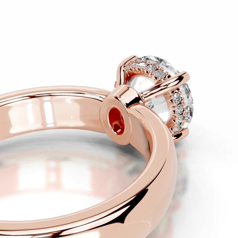 Rose :: round solitaire lab grown diamond ring with hidden halo detail