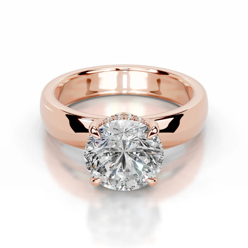 Rose :: side profile round hidden halo lab grown diamond engagement ring