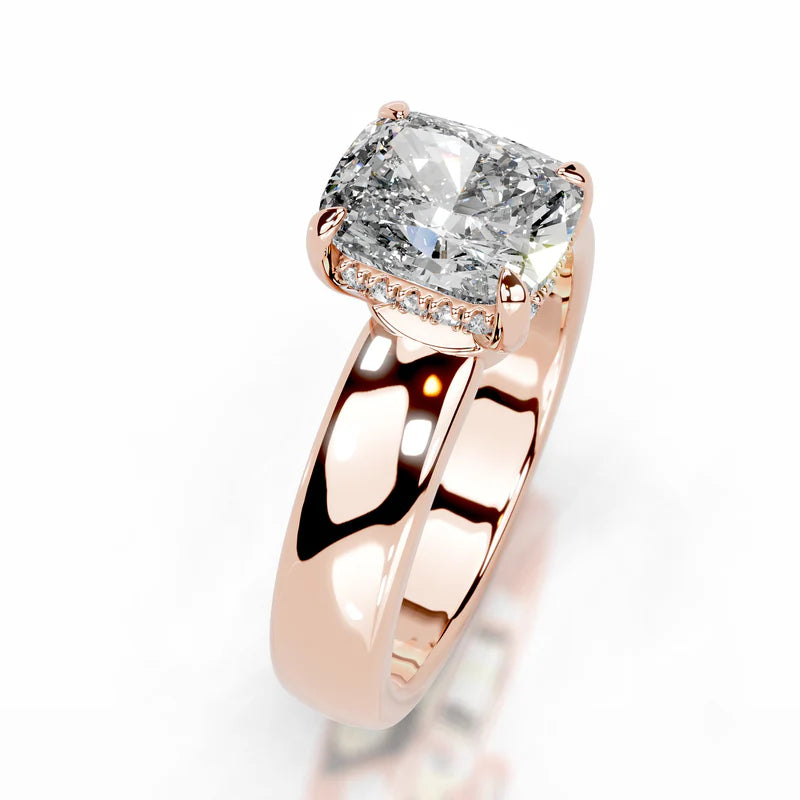 Rose :: handcrafted elongated cushion lab grown diamond engagement ring IGI certified