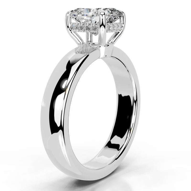 White :: IGI certified elongated cushion lab diamond engagement ring hidden halo design