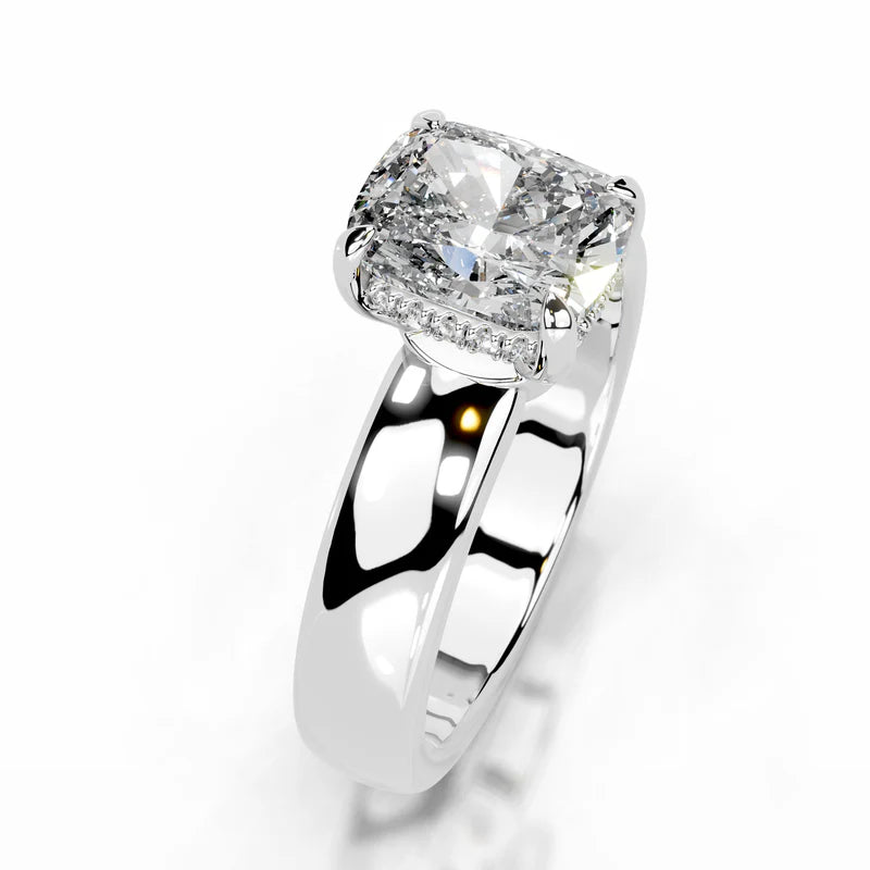 White :: luxury elongated cushion lab grown diamond ring with hidden halo pave band