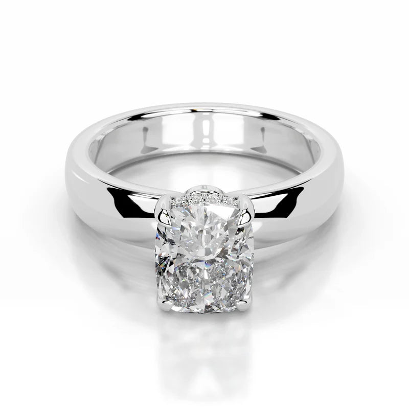 White :: Arvique elongated cushion hidden halo lab grown diamond engagement ring IGI certified