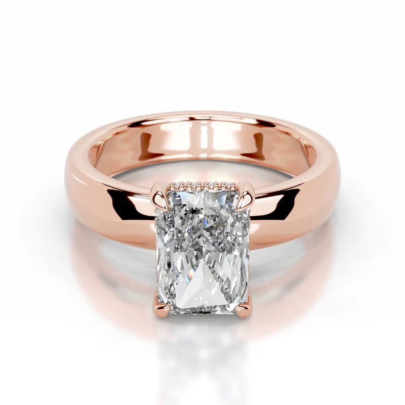 Rose :: top view radiant cut lab diamond ring hidden halo setting