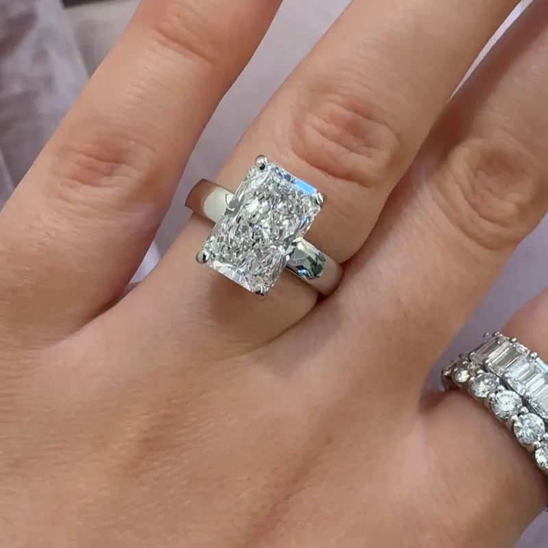 White :: radiant cut lab grown diamond ring with hidden halo white gold setting