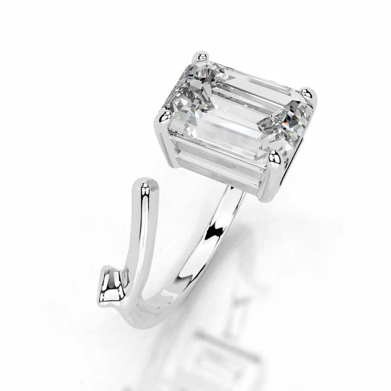 White :: Aurenique emerald cut solitaire lab grown diamond ring classic engagement design