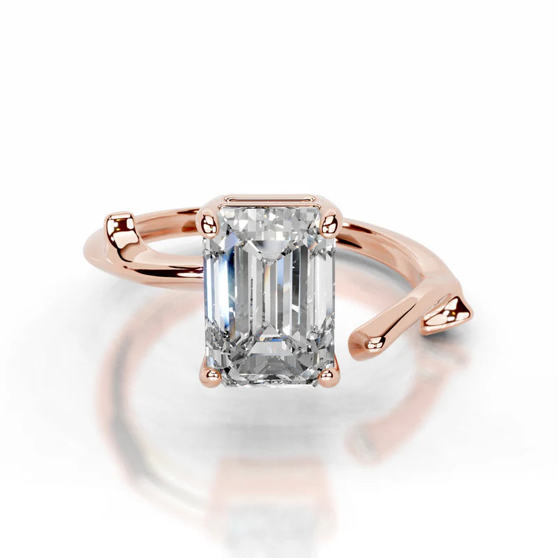 Rose :: emerald lab grown diamond solitaire engagement ring step cut elegance white gold