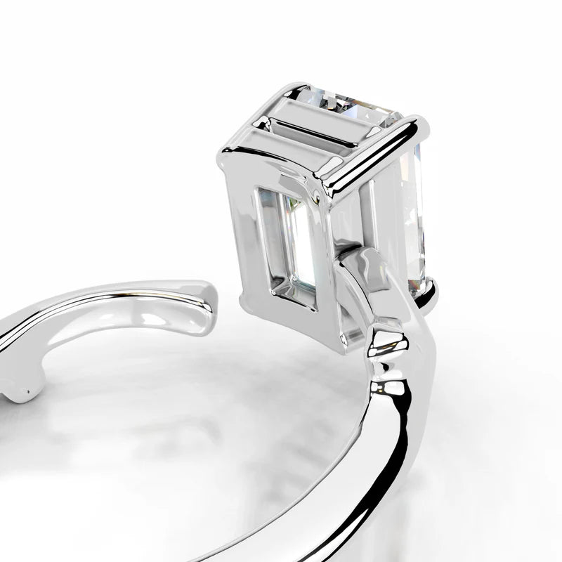 White :: emerald cut lab grown diamond solitaire engagement ring white gold luxury