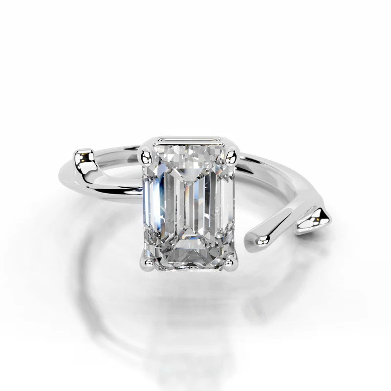 White :: Aurenique emerald solitaire lab grown diamond engagement ring IGI certified