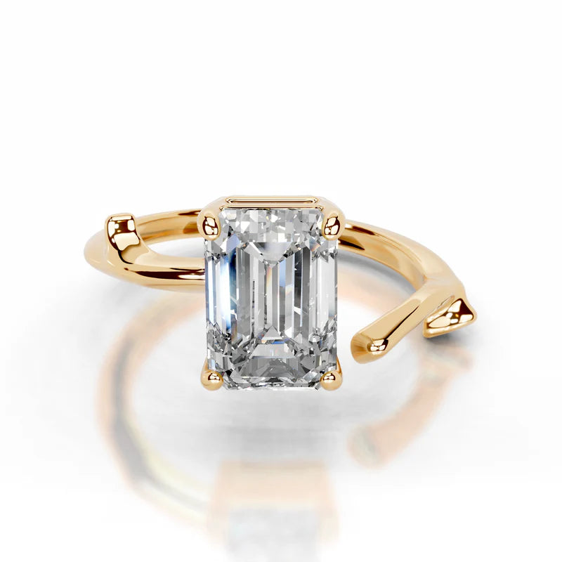Yellow :: premium emerald lab diamond solitaire engagement ring IGI certified ring