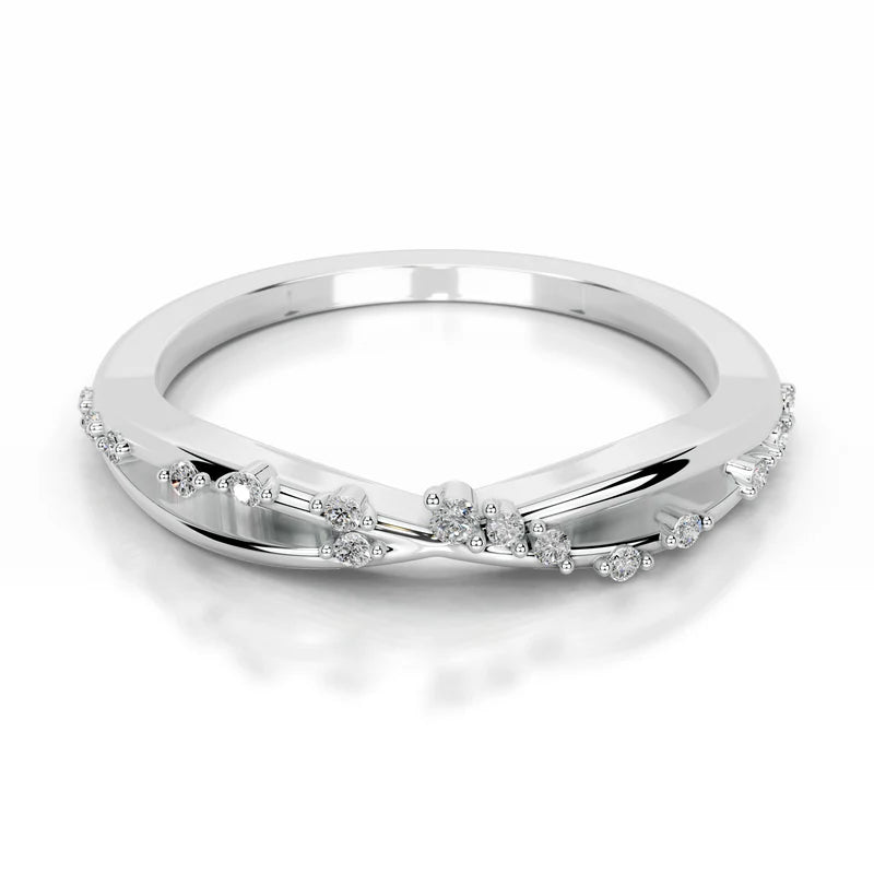 White :: Oravelle round lab grown diamond wedding band elegant bridal ring