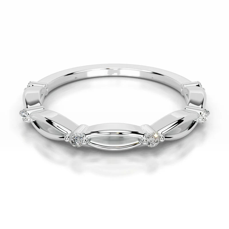 White :: Valenique round lab grown diamond wedding band IGI certified elegant ring