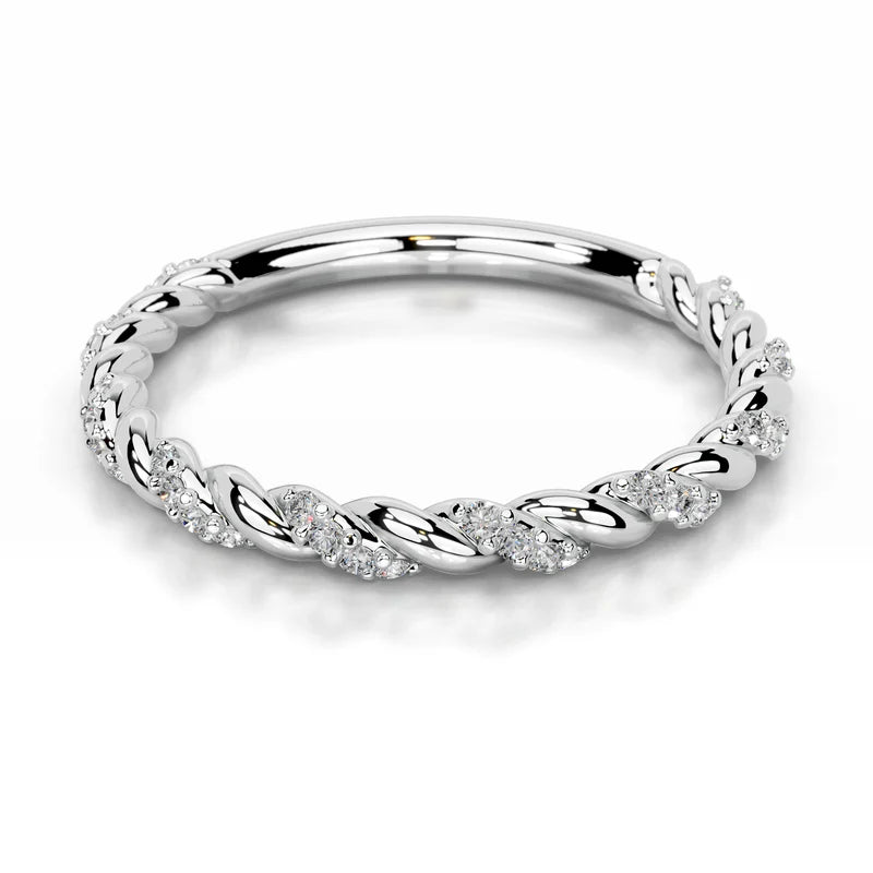 White :: Zenvoria round lab grown diamond wedding band IGI certified elegant ring