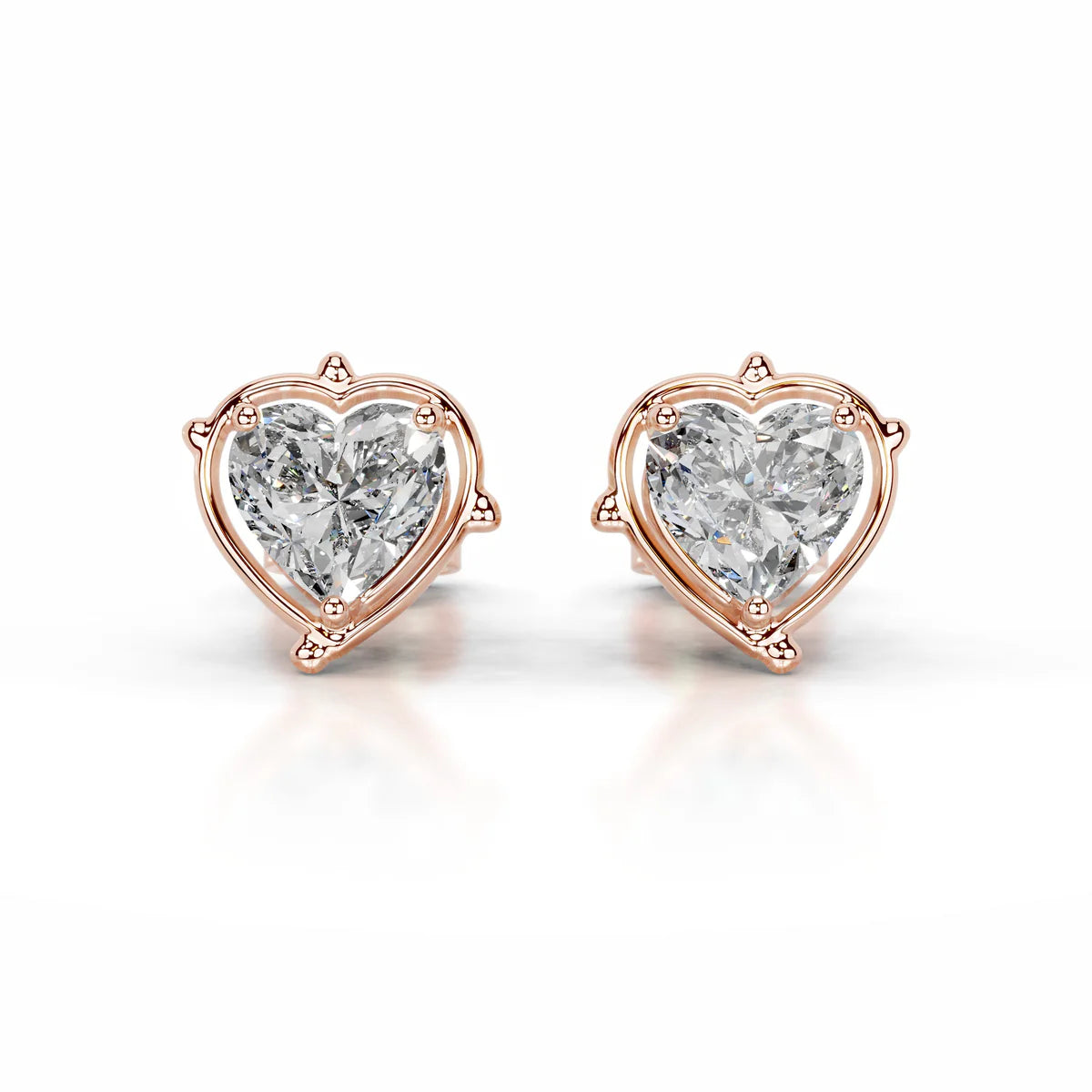 Rose :: Heart Shape Lab Grown Diamond Stud Earrings in Rose Gold | Unii Jewels
