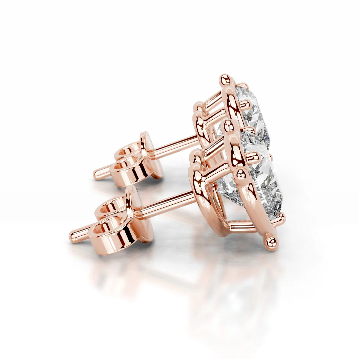 Rose :: Heart Shape Lab Grown Diamond Stud Earrings in Rose Gold | Unii Jewels