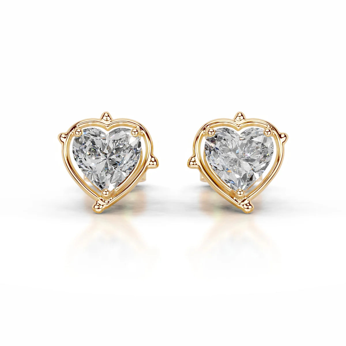 Yellow :: Heart Shape Lab Grown Diamond Stud Earrings in Yellow Gold | Unii Jewels