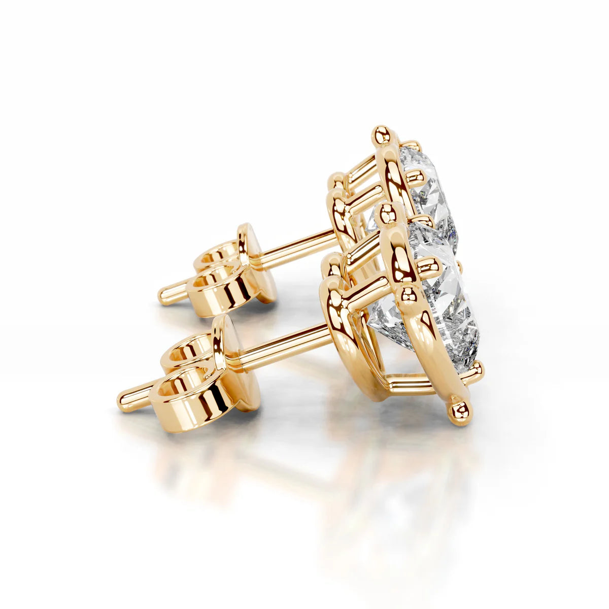 Yellow :: Heart Shape Lab Grown Diamond Stud Earrings in Yellow Gold | Unii Jewels