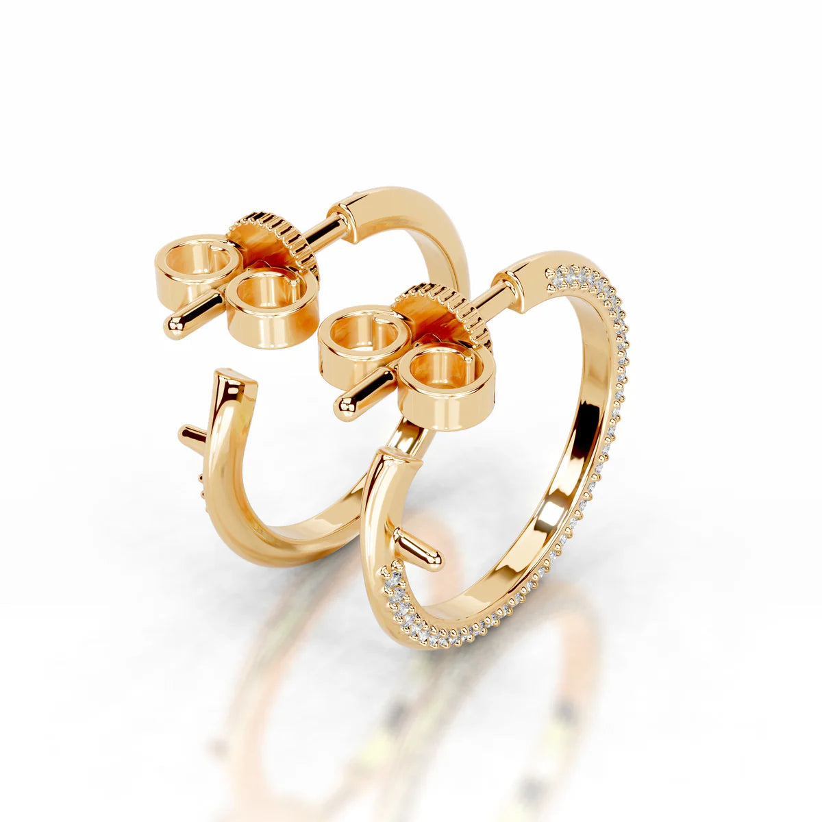Yellow :: elegant lab diamond hoop earrings with sparkling stones on one side minimal modern design