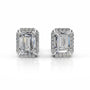 White:: emerald cut halo lab grown diamond stud earrings minimal yet luxurious diamond earrings IGI certified fine jewelry for women
