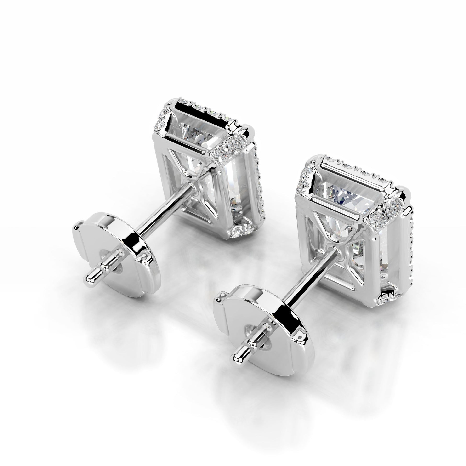 White:: emerald cut halo lab grown diamond stud earrings crafted for maximum brilliance and shine elegant halo design luxury earrings