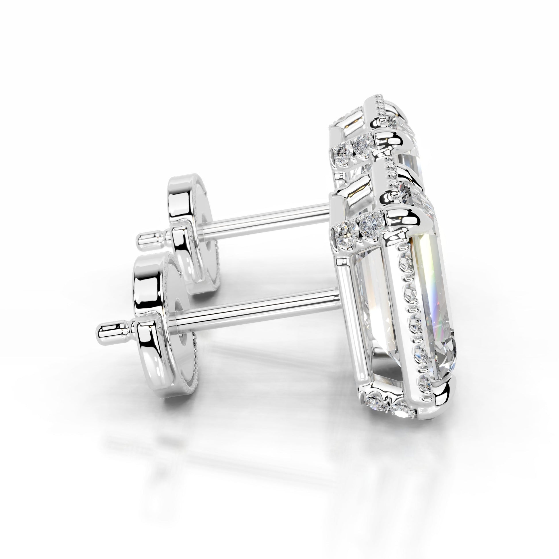 White:: emerald cut halo lab grown diamond stud earrings premium halo setting elegant design crafted for maximum brilliance and shine