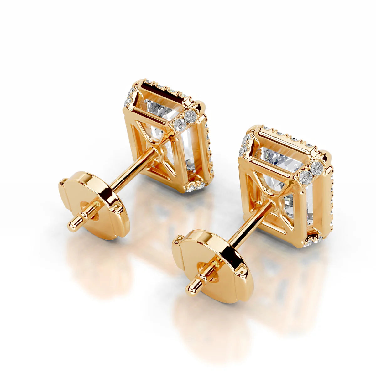 Yellow:: emerald cut halo lab grown diamond stud earrings IGI certified fine jewelry for women modern luxury studs for daily elegance