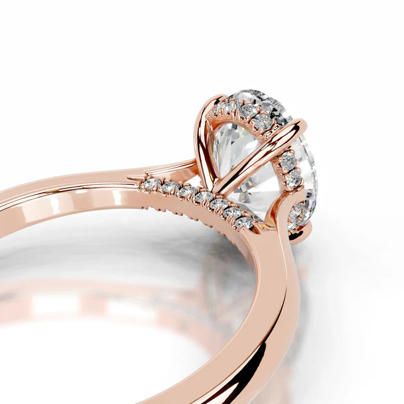 Rose :: elegant oval cut lab grown diamond ring hidden halo timeless design